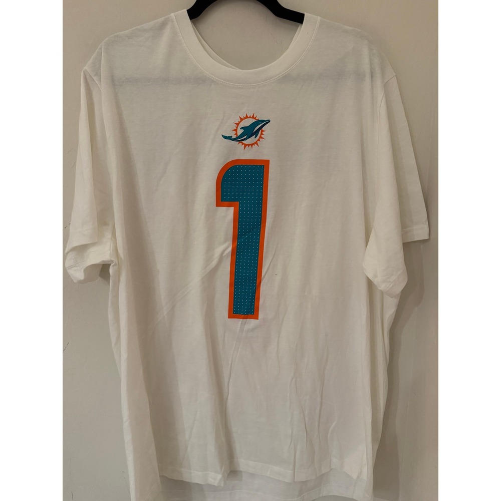 Nike Mens Miami Dolphins Tua Tagovailoa #1 Name & Number T-Shirt White XXL NEW